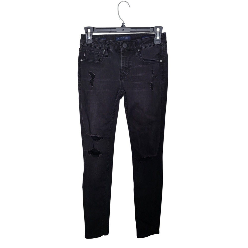 Vigoss Chelsea Skinny Jeans Women 24 Black Distressed Ripped Mid Rise Denim